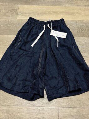 EUROPEAN CULTURE $290 Donna Relaxed Fit High Rise Pleated Blue Shorts Small NWT